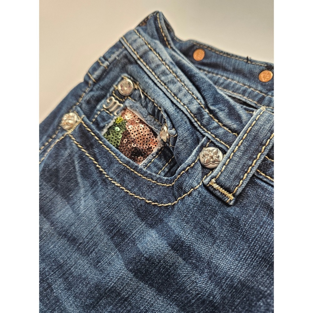 Miss Me Signature Boot Jeans Women 28 Blue Camo Sequin Embellished Dark Wash‎ - Picture 4 of 9